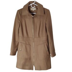 Michael Michael Kors Wool Blend Coat Mid Thigh Full Zip Pockets Womens Small SEE
